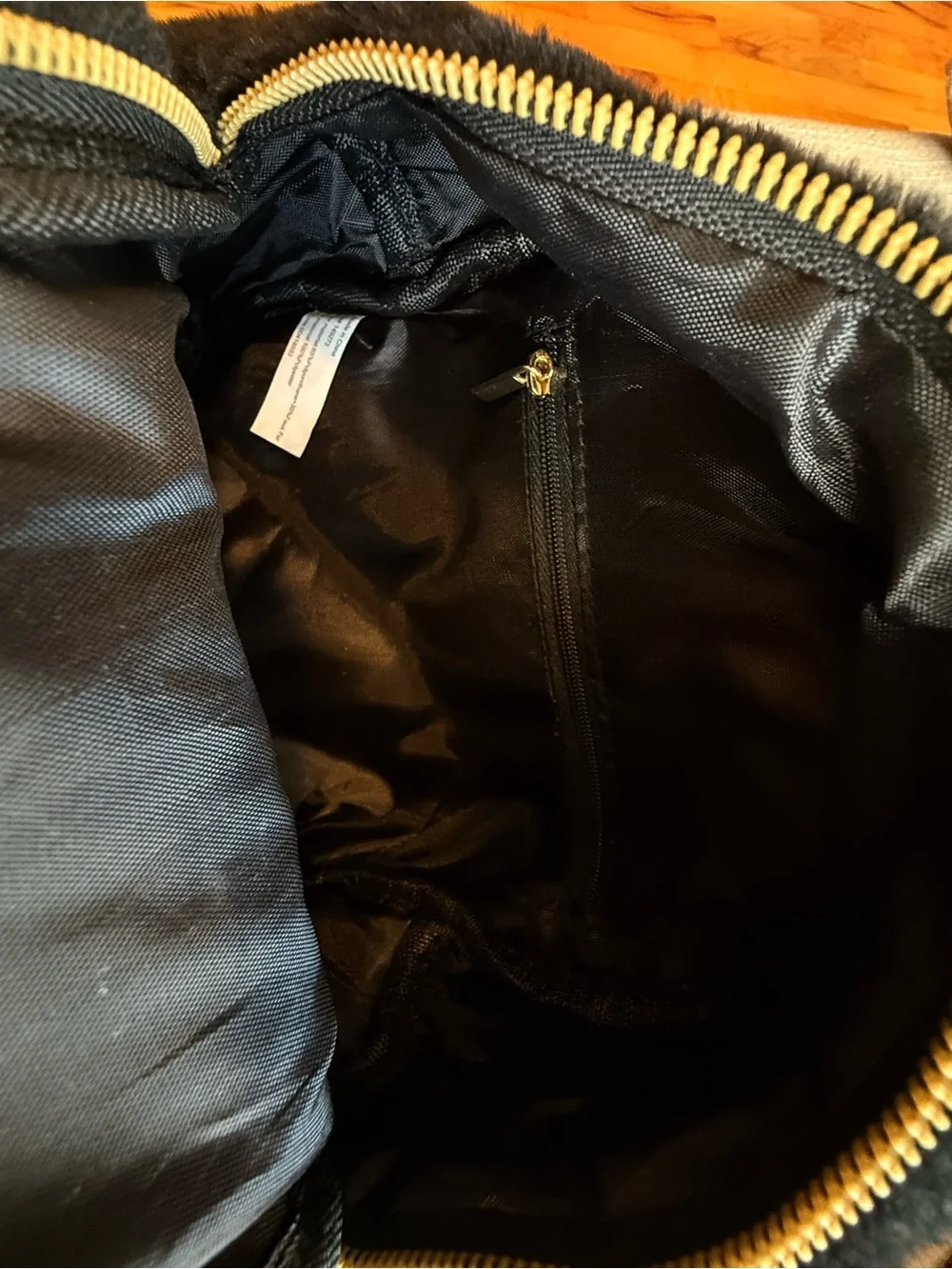 SHEIN Black Faux Fur Mini Backpack with Gold-Tone Zippers